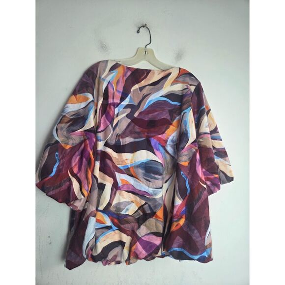 Chico's Blue Purple Cream Abstract Print 100% Cotton Bubble Hem Blouse  4/US XXL - Picture 4 of 5